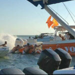 DJ Laz's boat being pushed from sandbar just prior to the accident