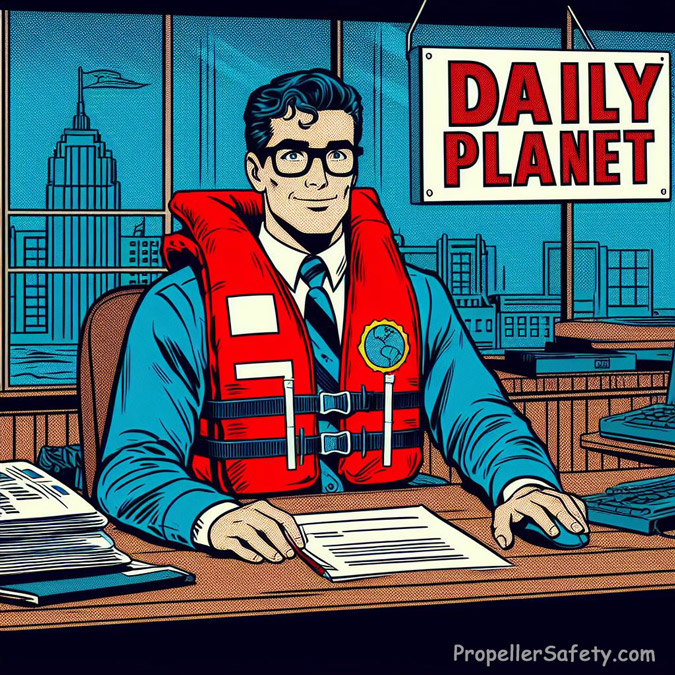 Clark Kent (Superman) wearing a life jacket for National Wear Your Life Jacket to Work day.