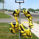 Life Jacket loaner stand at Wolf Creek boat ramp, Grand Lake, Grove Oklahoma